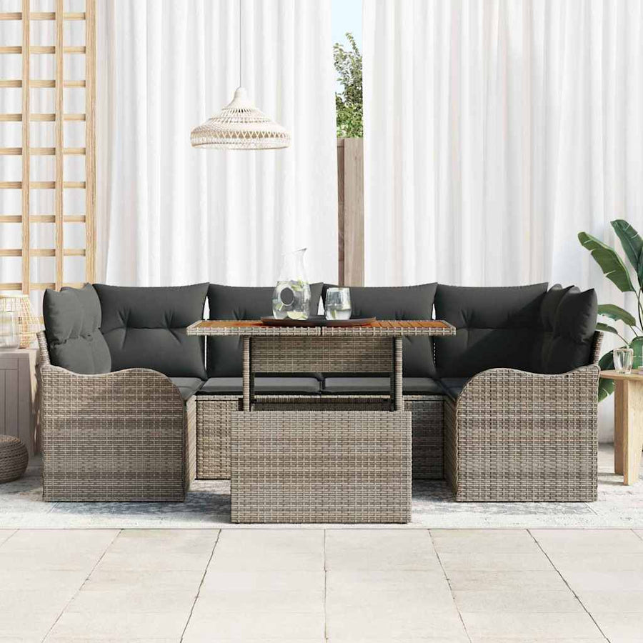 Tuin Sofa Set met opslag 7 pcs Grijs Poly riet