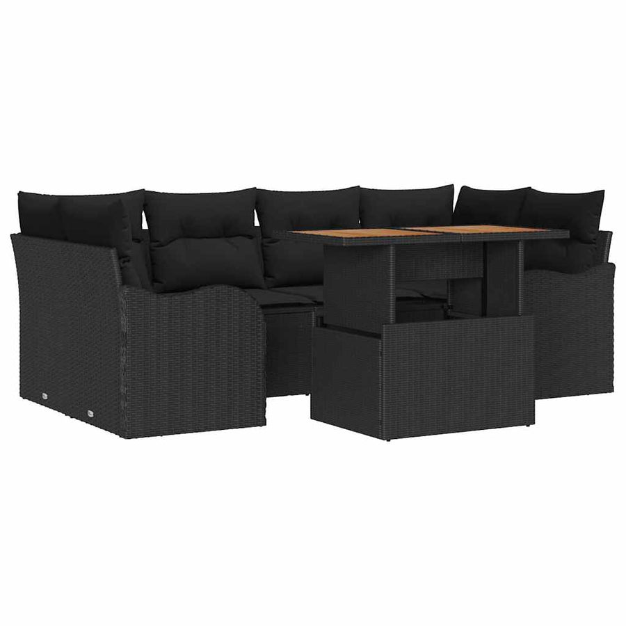 Tuin Sofa Set met opslag 7 pcs Zwart Poly riet