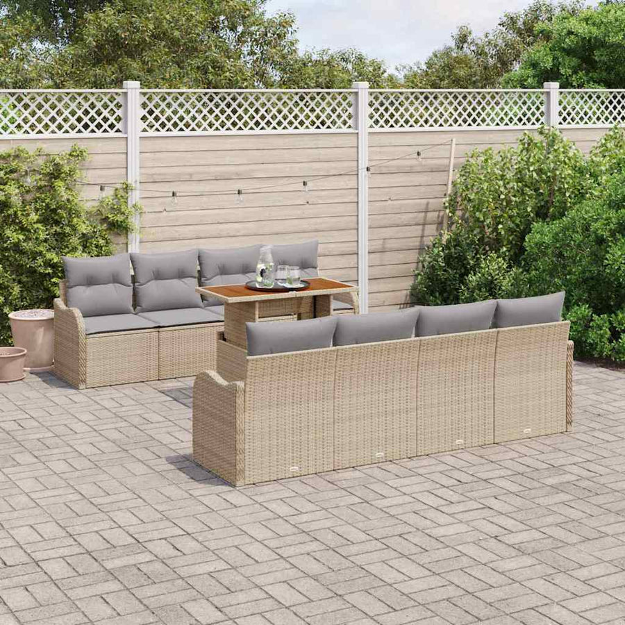 Tuin Sofa Set met opslag 9 pcs Beige Poly riet