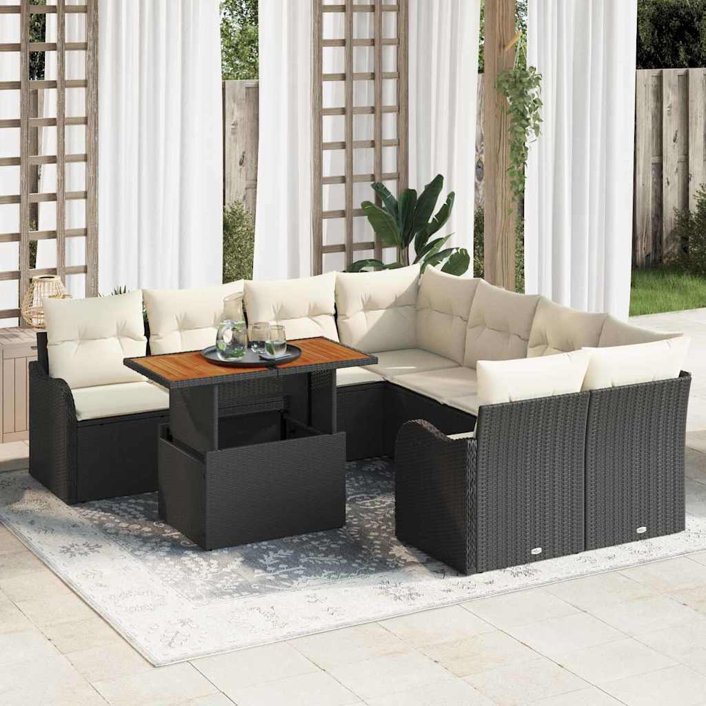 Tuin Sofa Set met opslag 9 pcs Zwart Poly riet