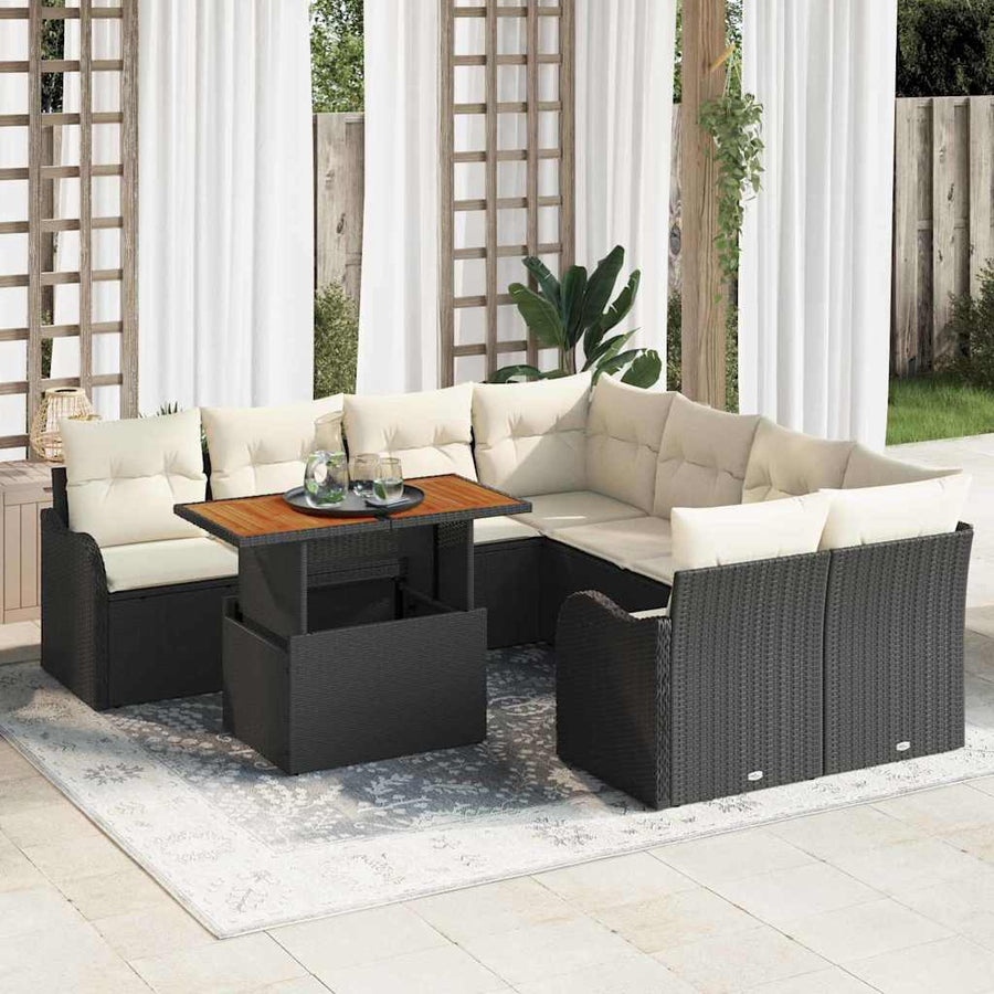Tuin Sofa Set met opslag 9 pcs Zwart Poly riet