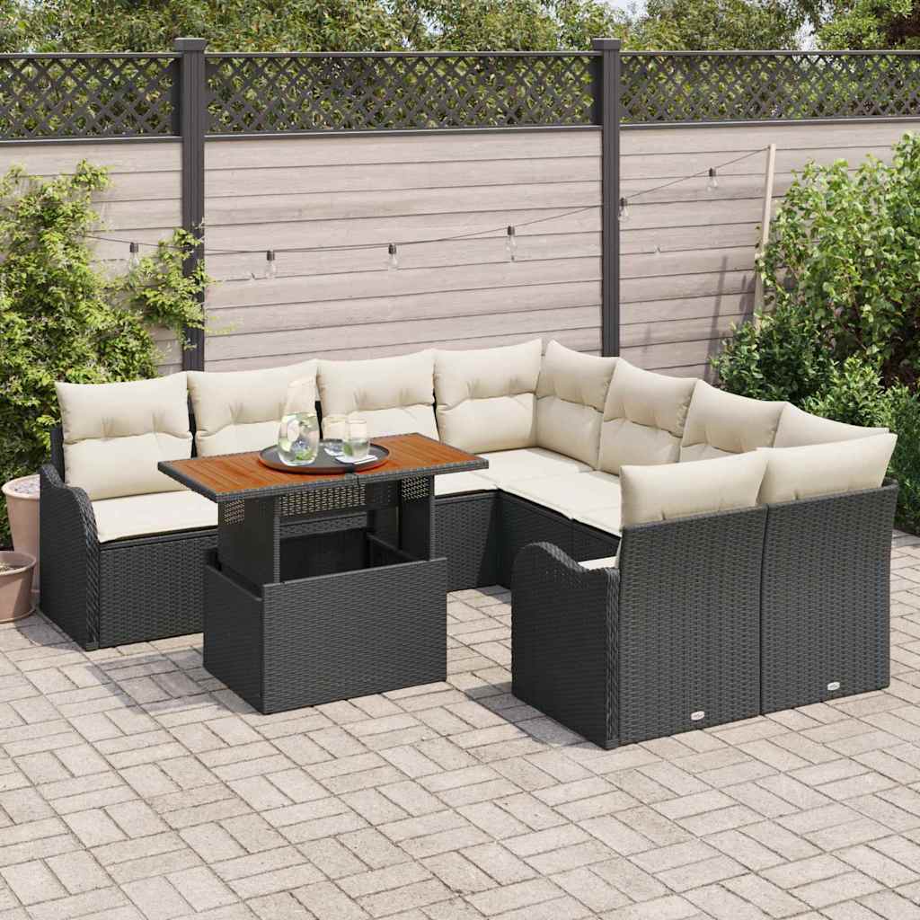 Tuin Sofa Set met opslag 9 pcs Zwart Poly riet