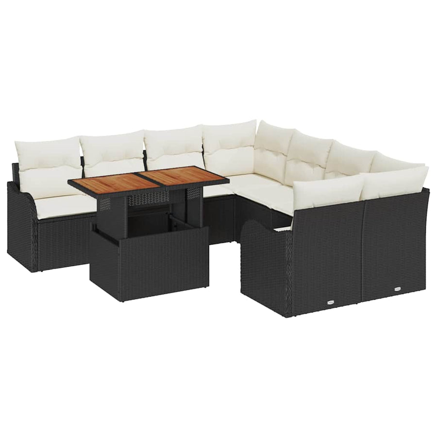 Tuin Sofa Set met opslag 9 pcs Zwart Poly riet