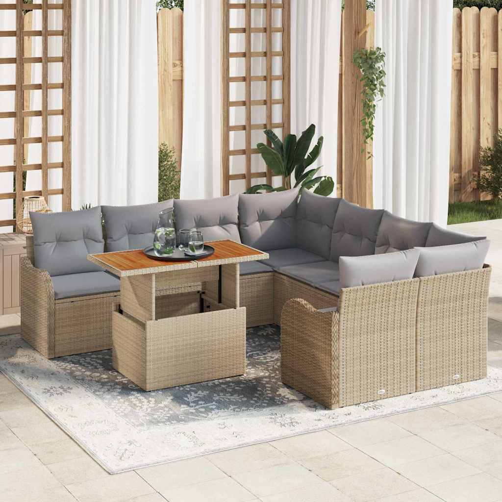 Tuin Sofa Set met opslag 9 pcs Beige Poly riet