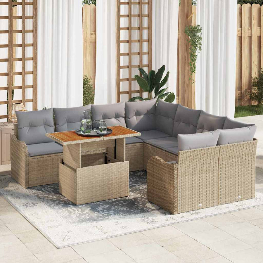 Tuin Sofa Set met opslag 9 pcs Beige Poly riet