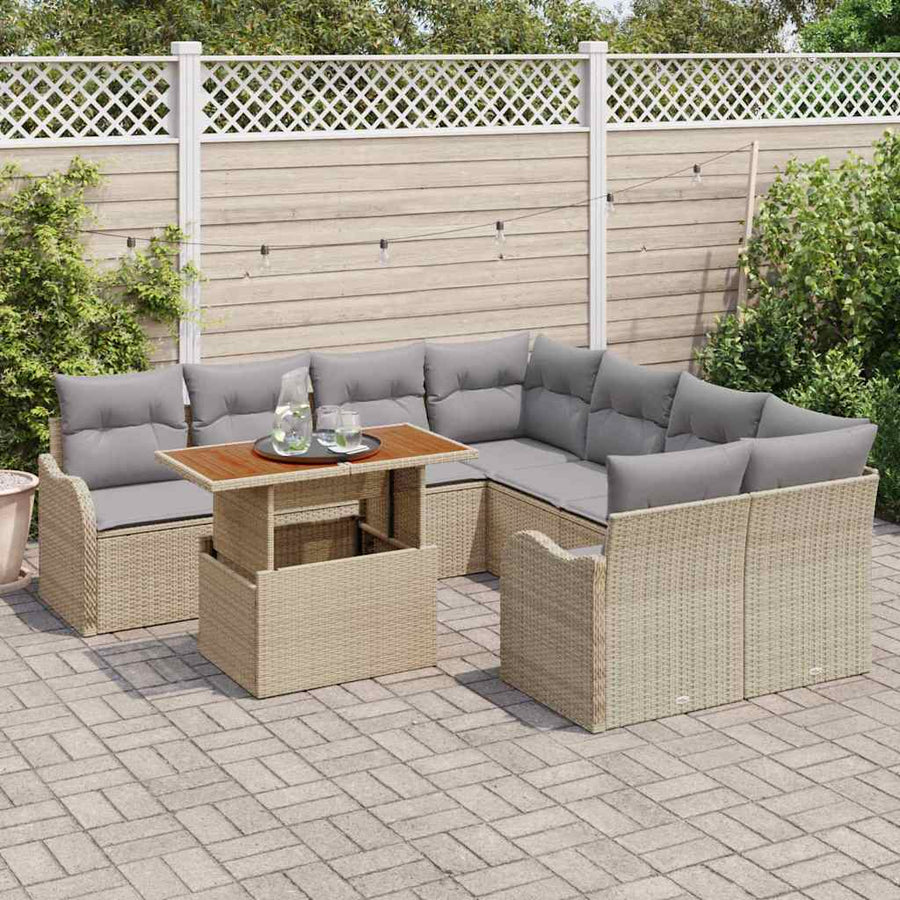 Tuin Sofa Set met opslag 9 pcs Beige Poly riet