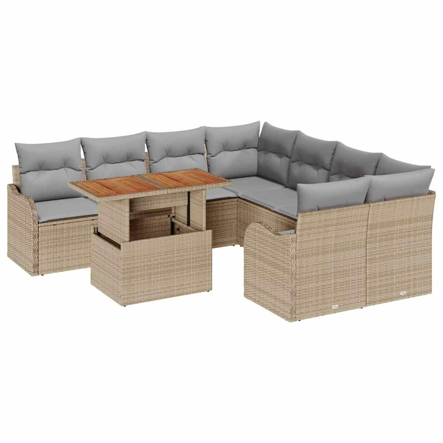 Tuin Sofa Set met opslag 9 pcs Beige Poly riet