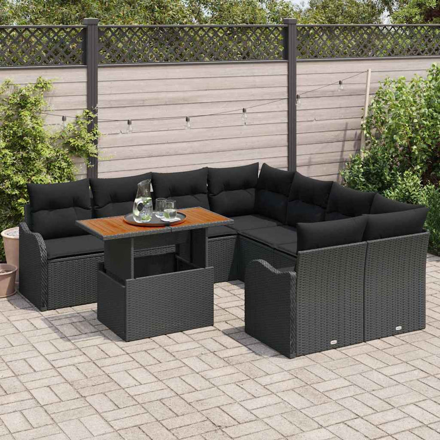 Tuin Sofa Set met opslag 9 pcs Zwart Poly riet