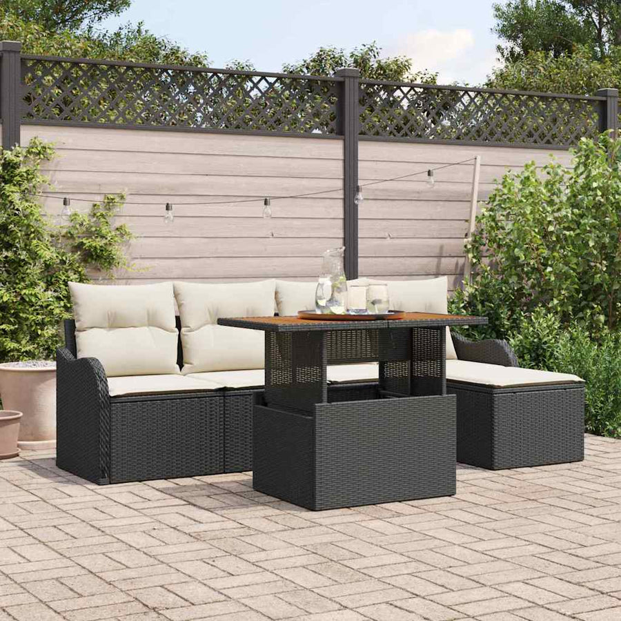 Tuin Sofa Set met opslag 6 pcs Zwart Poly riet