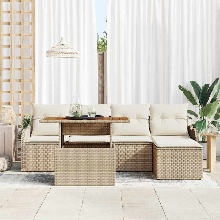 Tuin Sofa Set met opslag 6 pcs Beige Poly riet