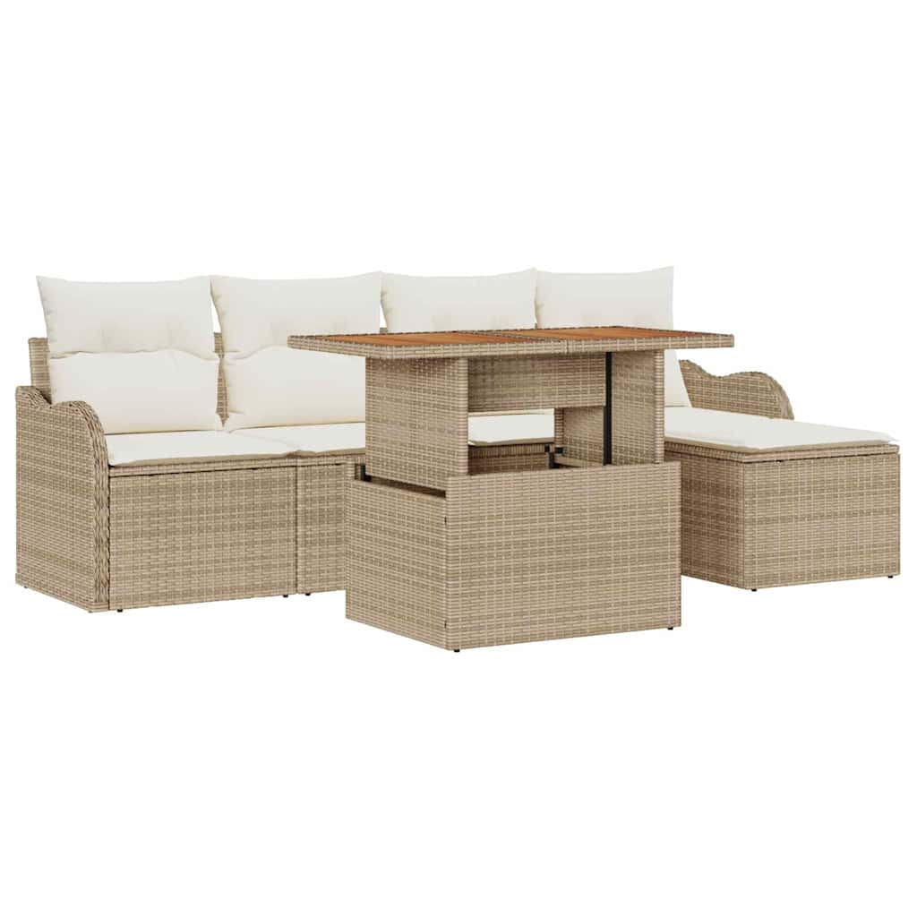 Tuin Sofa Set met opslag 6 pcs Beige Poly riet