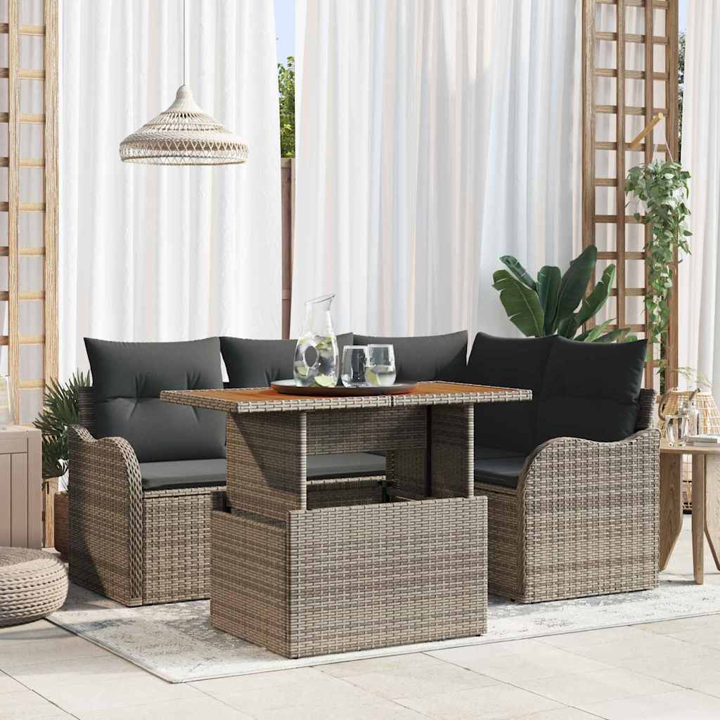 Tuin Sofa Set met opslag 5 pcs Grijs Poly riet