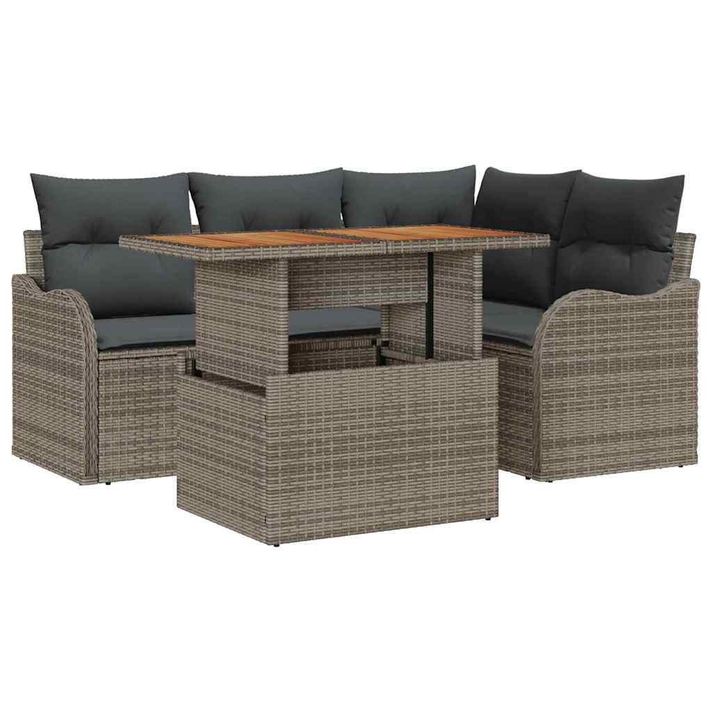 Tuin Sofa Set met opslag 5 pcs Grijs Poly riet
