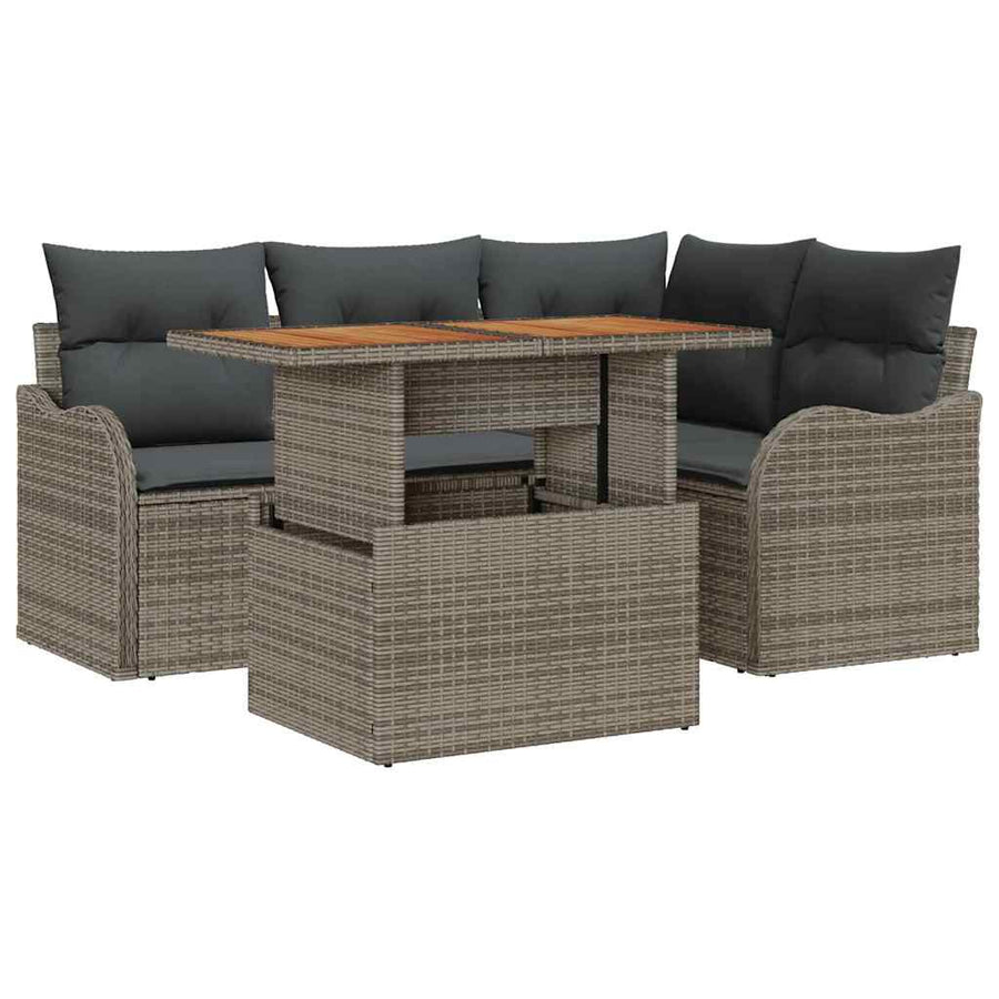 Tuin Sofa Set met opslag 5 pcs Grijs Poly riet