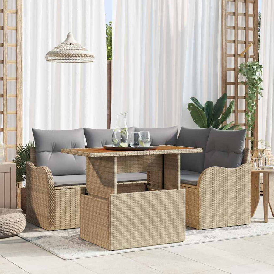 Tuin Sofa Set Met Opslag 5 Pcs Poly Riet beige en lichtgrijs