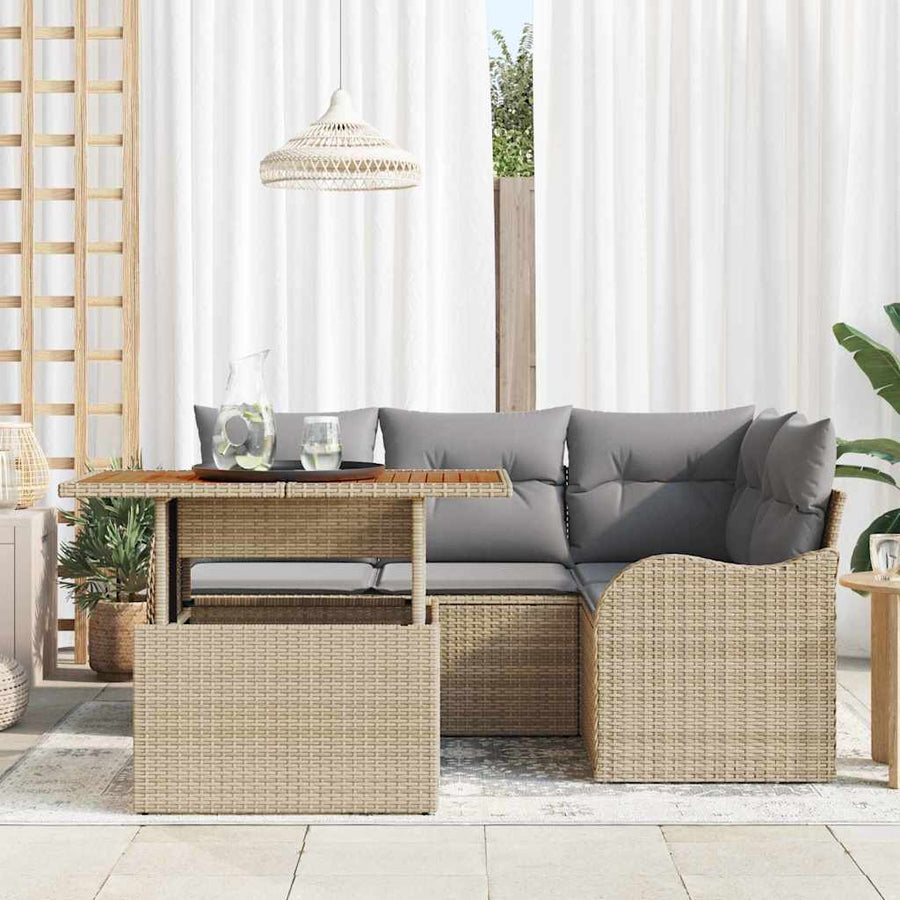 Tuin Sofa Set Met Opslag 5 Pcs Poly Riet beige en lichtgrijs