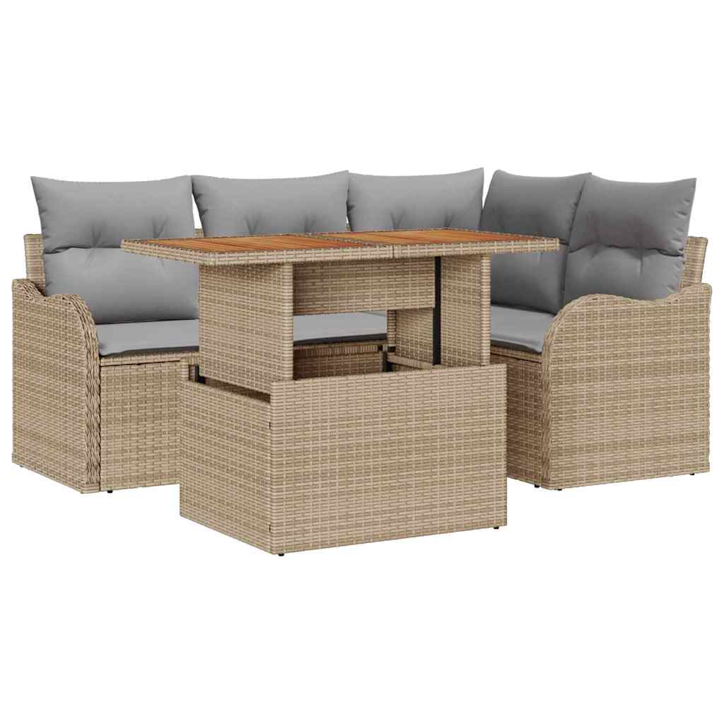Tuin Sofa Set Met Opslag 5 Pcs Poly Riet beige en lichtgrijs
