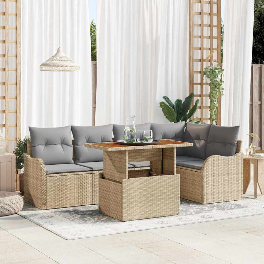 Tuin Sofa Set met opslag 6 pcs Beige Poly riet