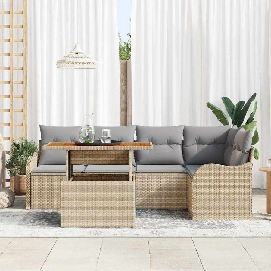 Tuin Sofa Set met opslag 6 pcs Beige Poly riet