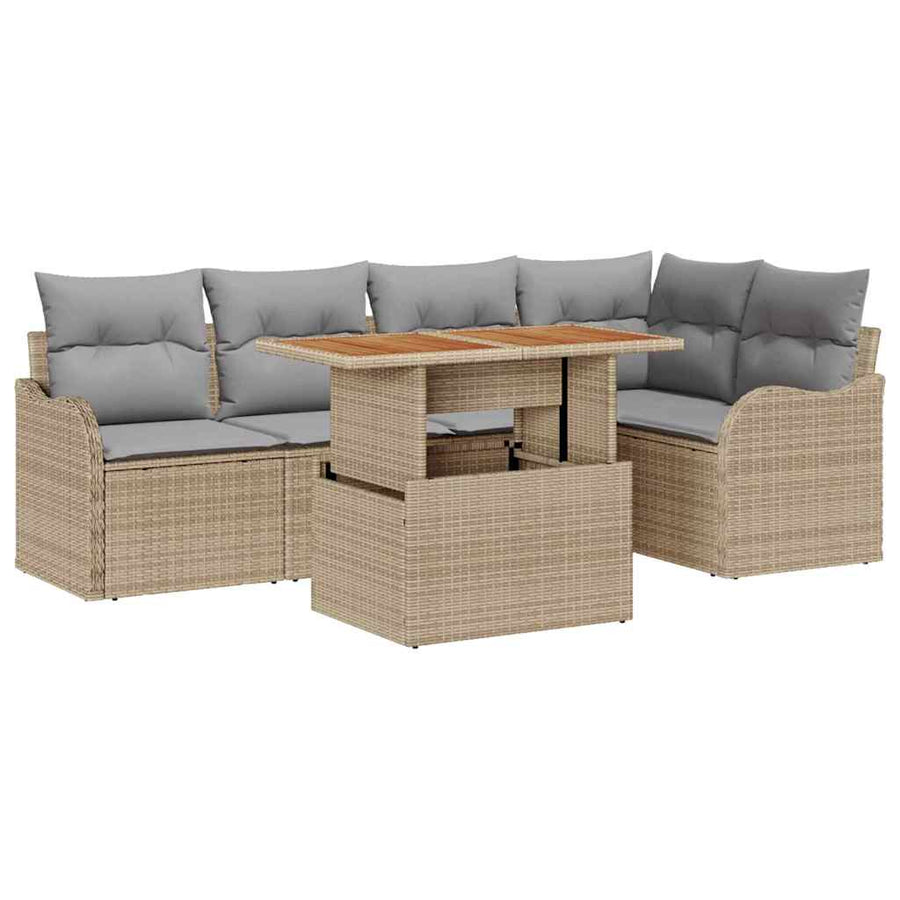 Tuin Sofa Set met opslag 6 pcs Beige Poly riet