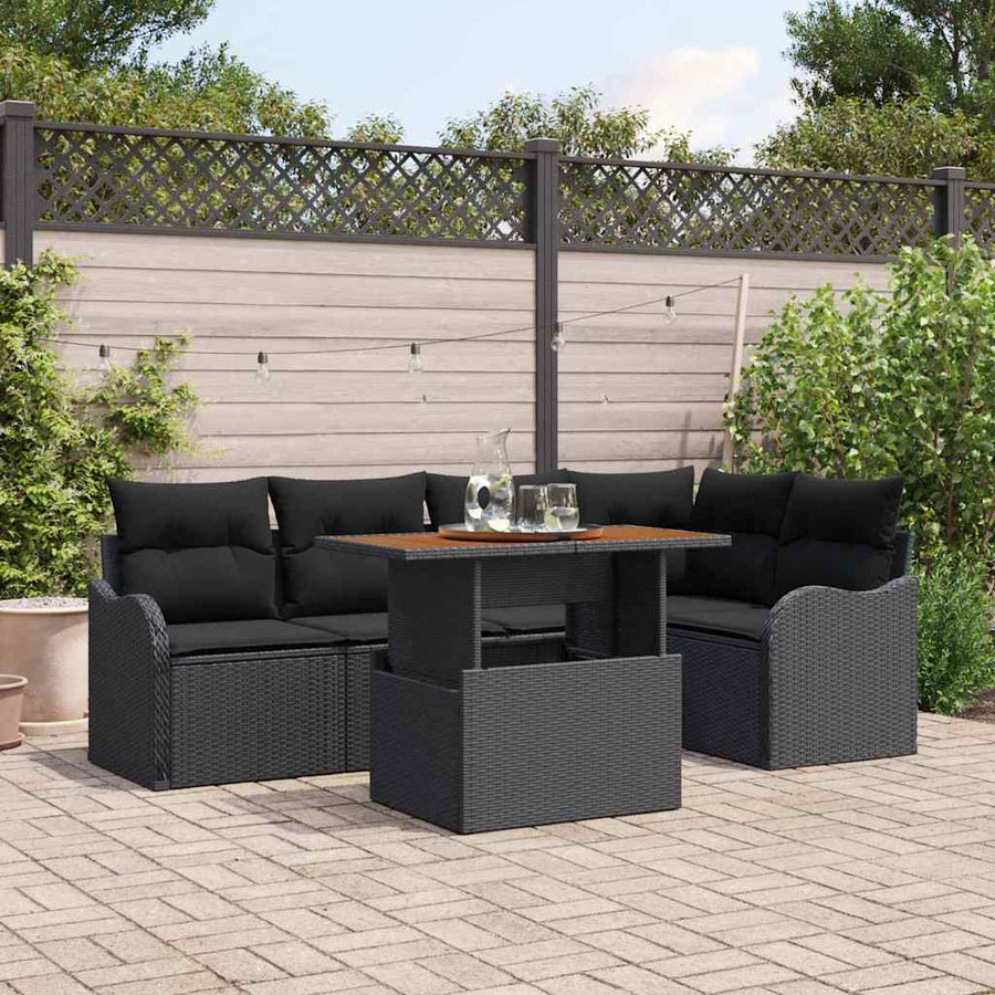 Tuin Sofa Set met opslag 6 pcs Zwart Poly riet