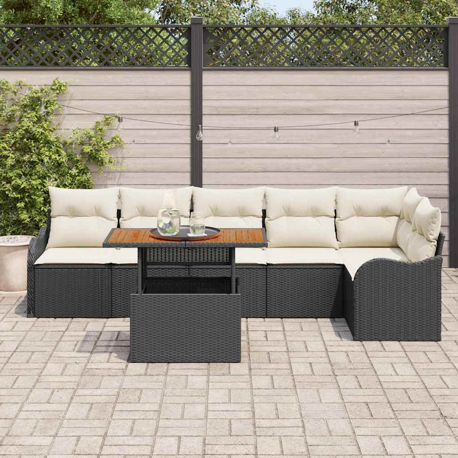 Tuin Sofa Set met opslag 7 pcs Zwart Poly riet