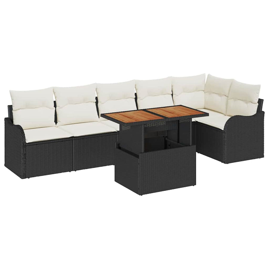 Tuin Sofa Set met opslag 7 pcs Zwart Poly riet