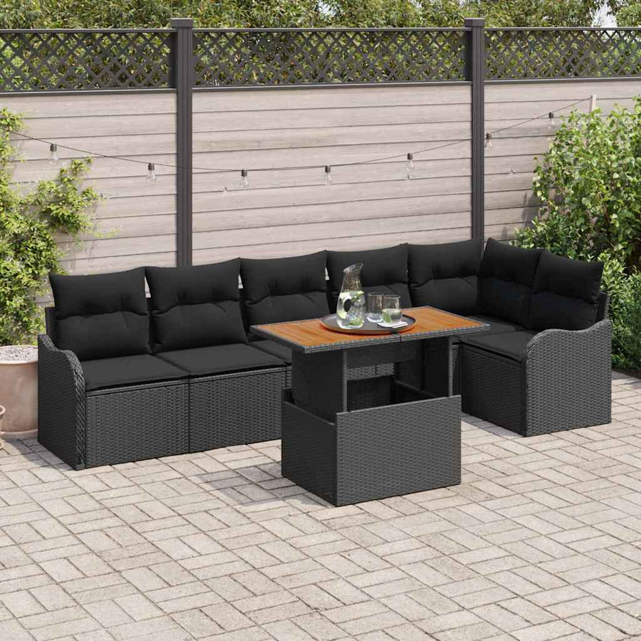 Tuin Sofa Set met opslag 7 pcs Zwart Poly riet