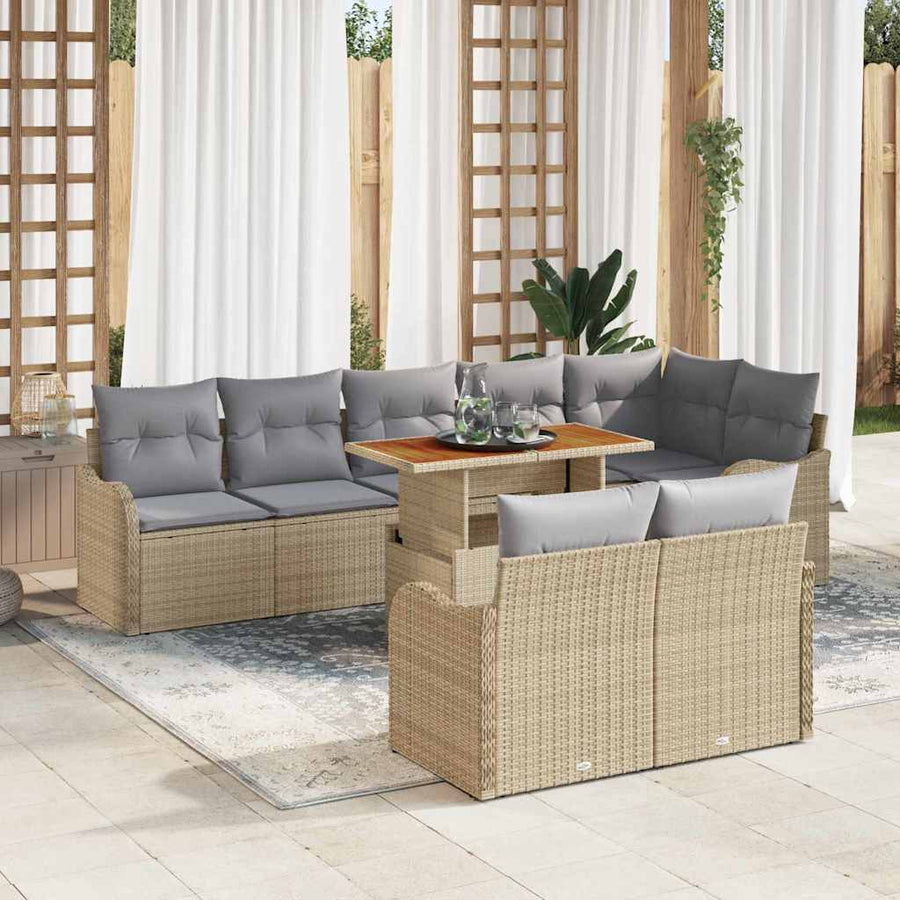 Tuin Sofa Set Met Opslag 9 Pcs Poly Riet beige en lichtgrijs