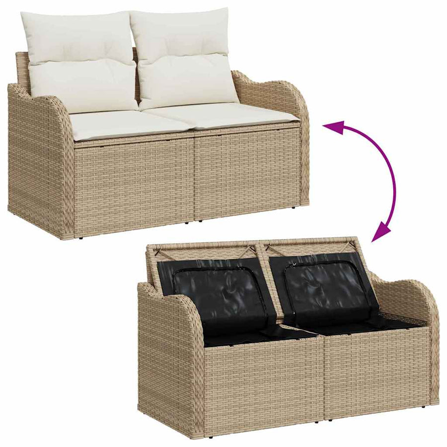 Tuin Sofa Set met opslag 9 pcs Beige Poly riet