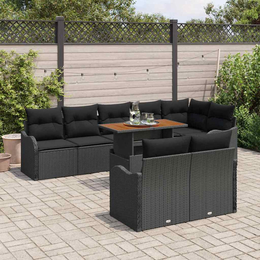 Tuin Sofa Set met opslag 9 pcs Zwart Poly riet