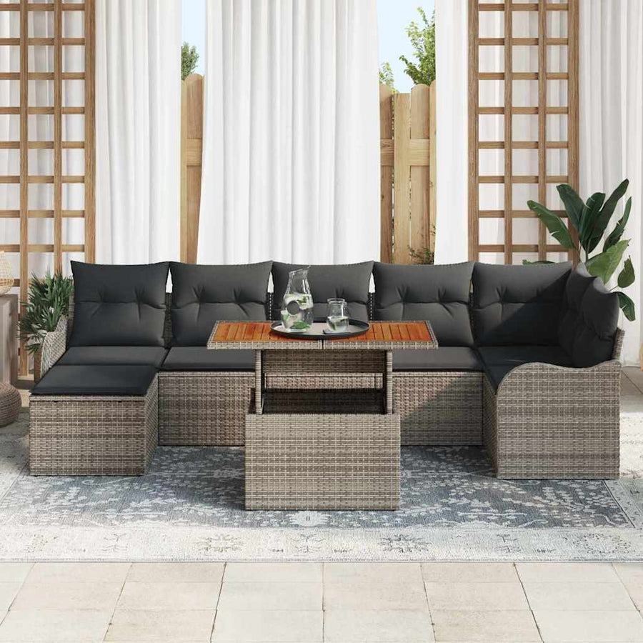 Tuin Sofa Set met opslag 8 pcs Grijs Poly riet