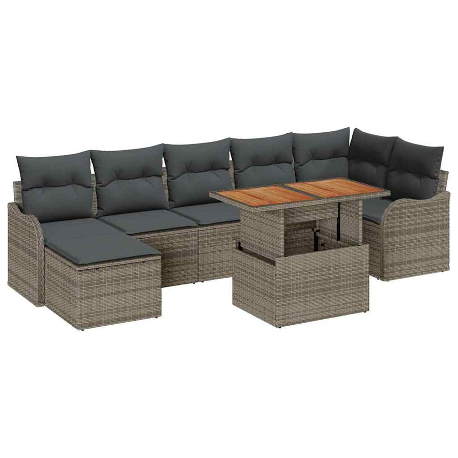 Tuin Sofa Set met opslag 8 pcs Grijs Poly riet