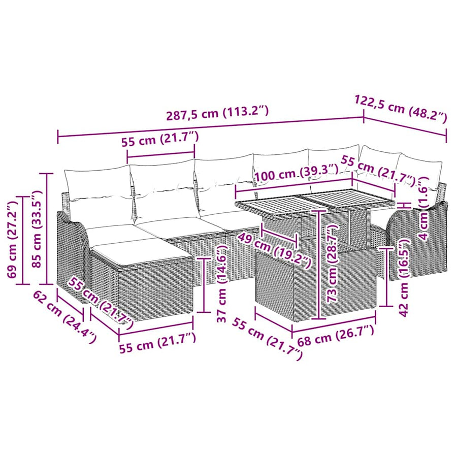 Tuin Sofa Set met opslag 8 pcs Grijs Poly riet