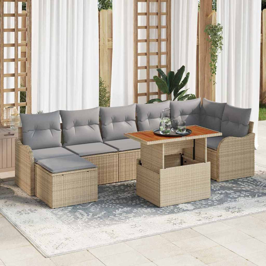 Tuin Sofa Set Met Opslag 8 Pcs Poly Riet beige en lichtgrijs
