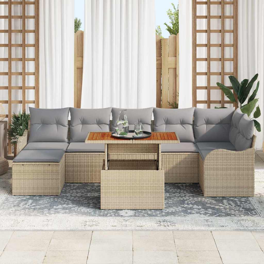 Tuin Sofa Set Met Opslag 8 Pcs Poly Riet beige en lichtgrijs