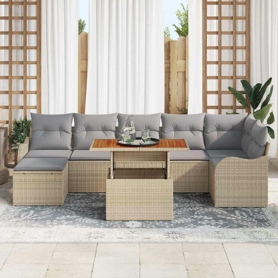Tuin Sofa Set Met Opslag 8 Pcs Poly Riet beige en lichtgrijs