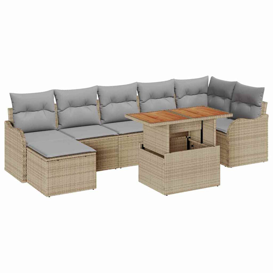 Tuin Sofa Set Met Opslag 8 Pcs Poly Riet beige en lichtgrijs