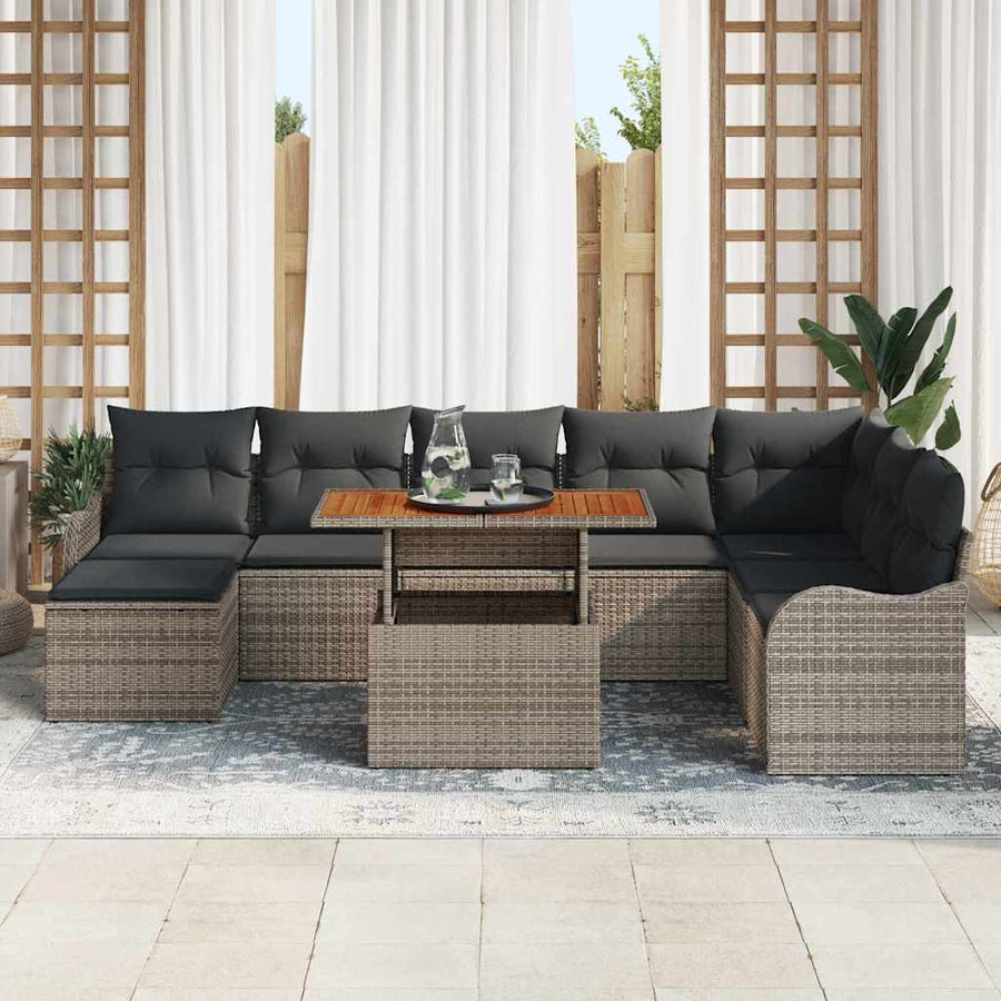 Tuin Sofa Set met opslag 9 pcs Grijs Poly riet