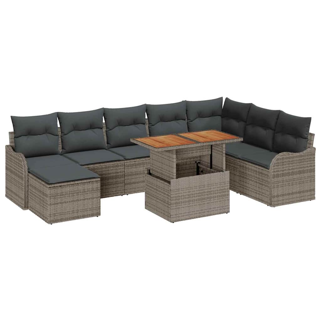 Tuin Sofa Set met opslag 9 pcs Grijs Poly riet