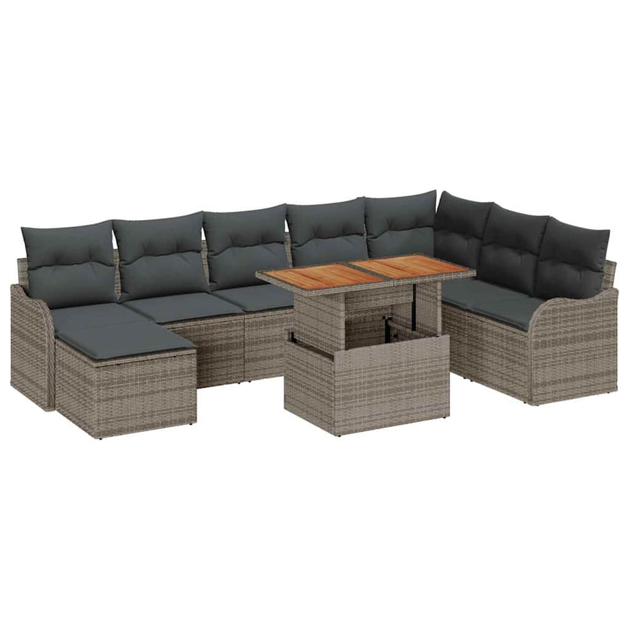 Tuin Sofa Set met opslag 9 pcs Grijs Poly riet
