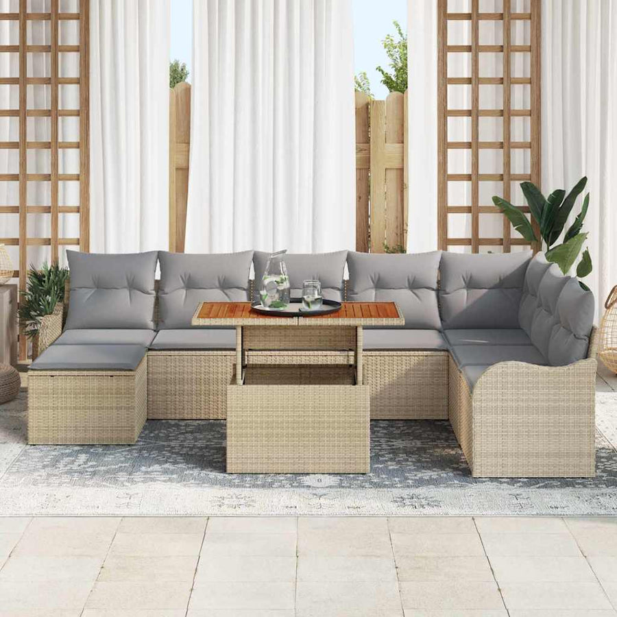 Tuin Sofa Set met opslag 9 pcs Beige Poly riet