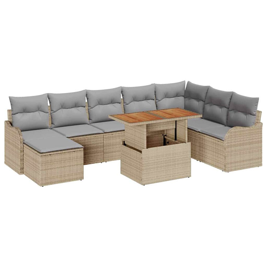 Tuin Sofa Set met opslag 9 pcs Beige Poly riet