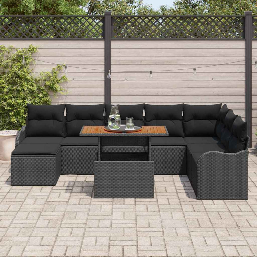 Tuin Sofa Set met opslag 9 pcs Zwart Poly riet