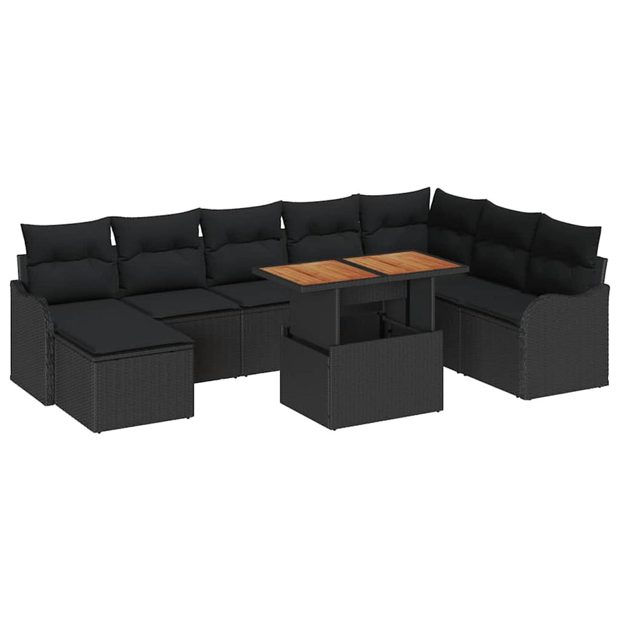 Tuin Sofa Set met opslag 9 pcs Zwart Poly riet