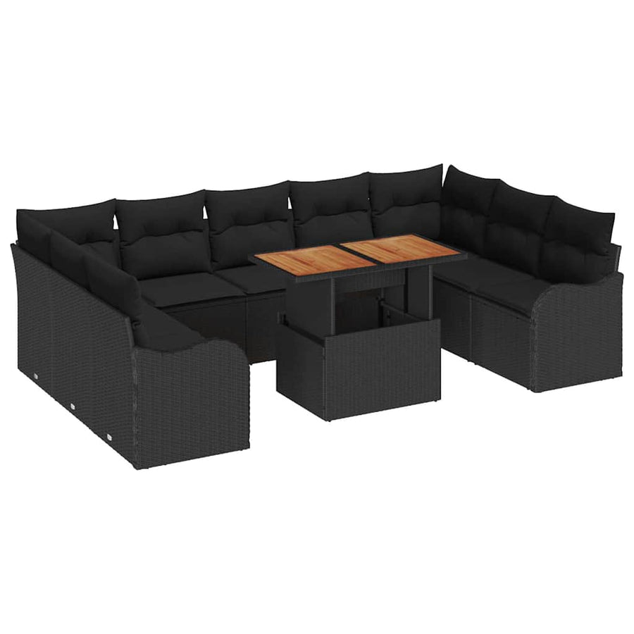 Tuin Sofa Set met opslag 10 pcs Zwart Poly riet