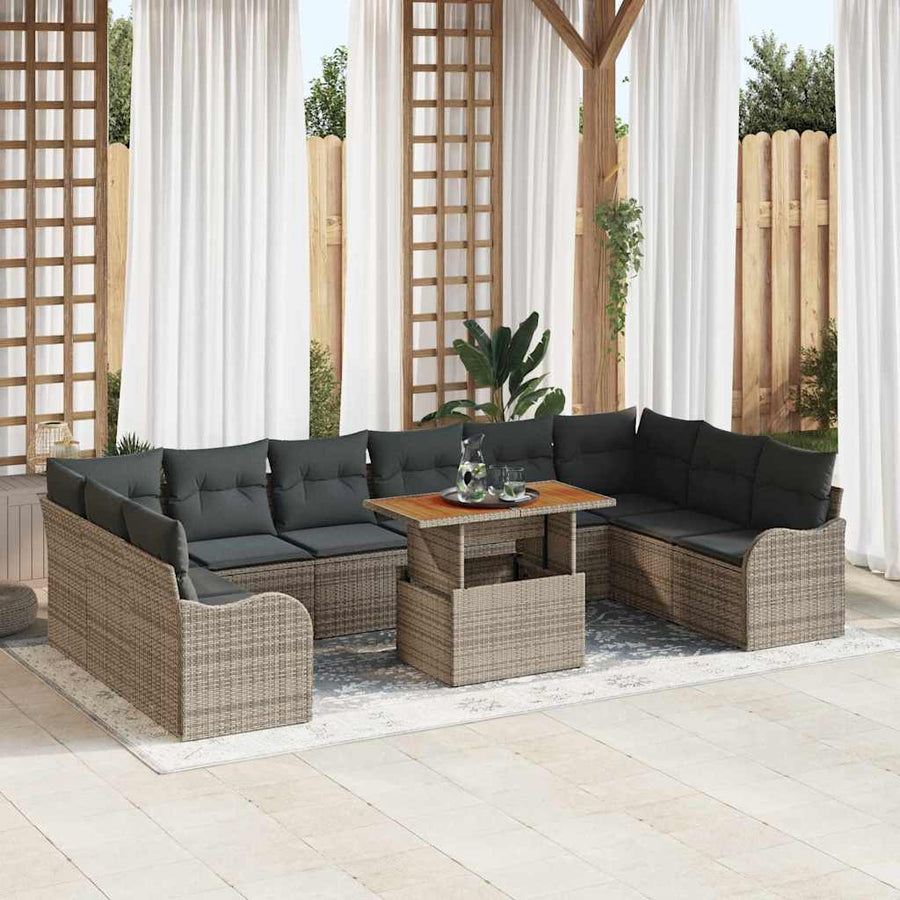 Tuin Sofa Set met opslag 11 pcs Grijs Poly riet