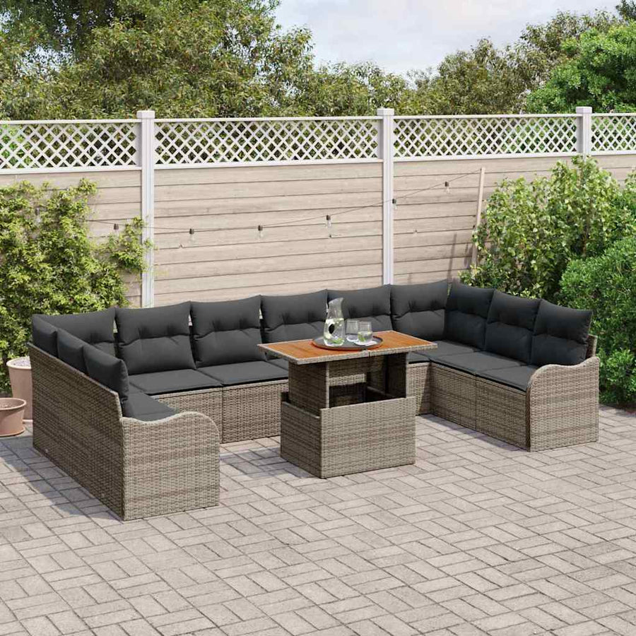Tuin Sofa Set met opslag 11 pcs Grijs Poly riet