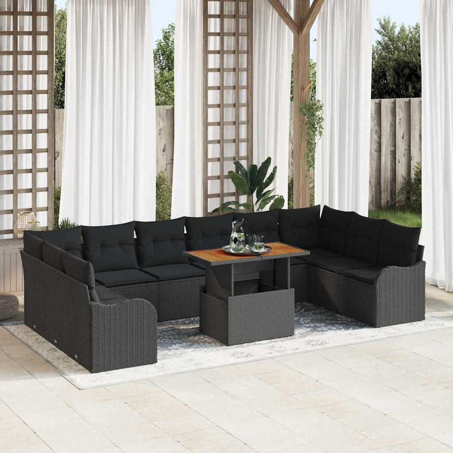Tuin Sofa Set met opslag 11 pcs Zwart Poly riet