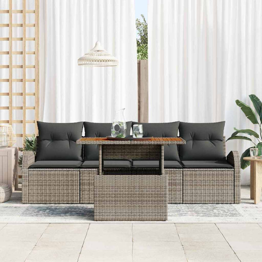 Tuin Sofa Set met opslag 5 pcs Grijs Poly riet